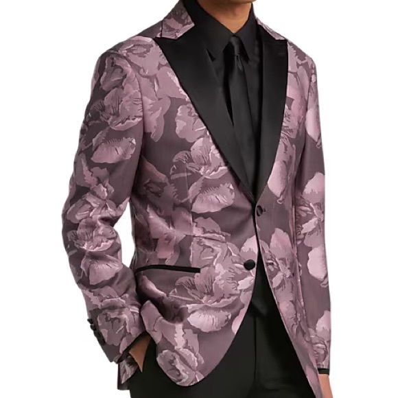 Egara Slim Fit Pink Rose Floral Dinner Jacket - Picture 13 of 13